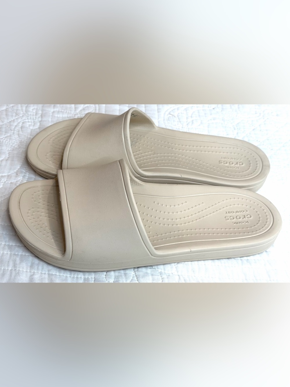 Crocs Kadee Slides Womens 9 Beige Slip On Sandal Croslite Casual Comfort